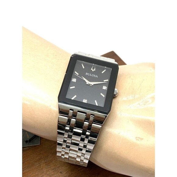 Bulova Men's Watch 96D145 Diamond Black Dial Silver Stainless Steel Quar… - Picture 5 of 15